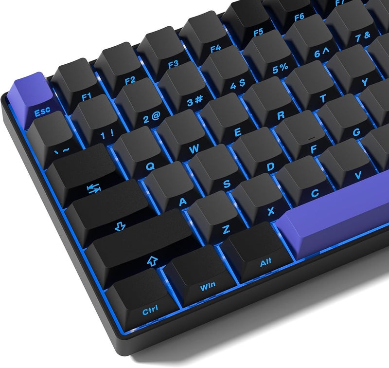 Rainy75 Shine Through Double Shot PBT Keycaps Set, Cherry Profile Custom Keycaps 60 65 75 100 Percent for 61/64/68/84/87/100/104/108 Retro Gaming Mechanical Keyboard, Black Purple - Image 1
